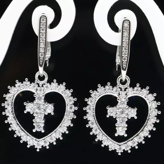 Fantastic Heart Shape White Sapphire Ladies Wedding Silver Earrings