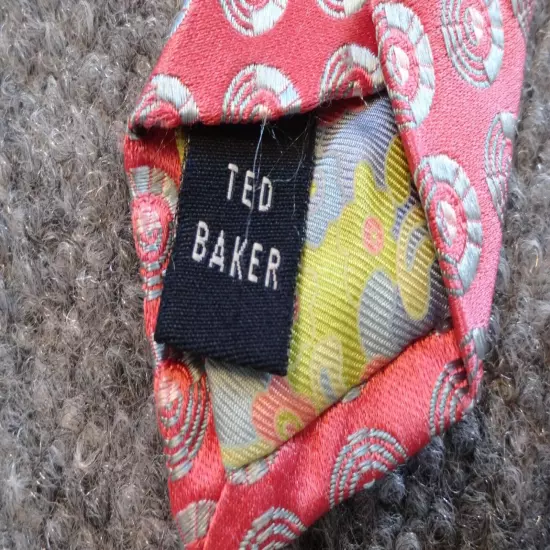 Ted Baker of London Tie Mens 100% Silk Made USA Goemetric on Coral Pink 60 x 3.5