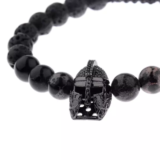 Charm Men Spartan Helmet Warrior Bracelet Natural Lava Stone Ajustable Bracelets