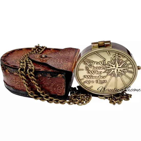 Engraved Brass Compass with Leather Case - Motivational Quote - Nautical Gift