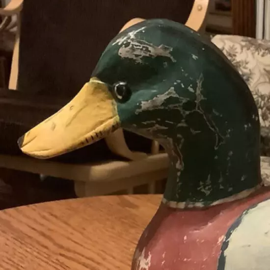 Vintage Wooden Mallard Duck Decoy 14” Long, 7” High & 5” Wide Check Photos