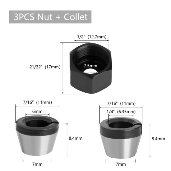 1PC/3PCS/5PCS 6mm 6.35mm 8mm Router Bit Collet Chuck Clamping Nut Adapter CNC