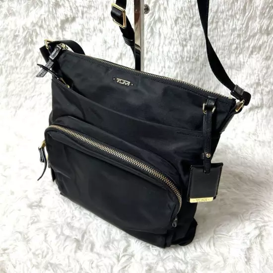 Tumi Capri Nylon Shoulder Bag Black Gold