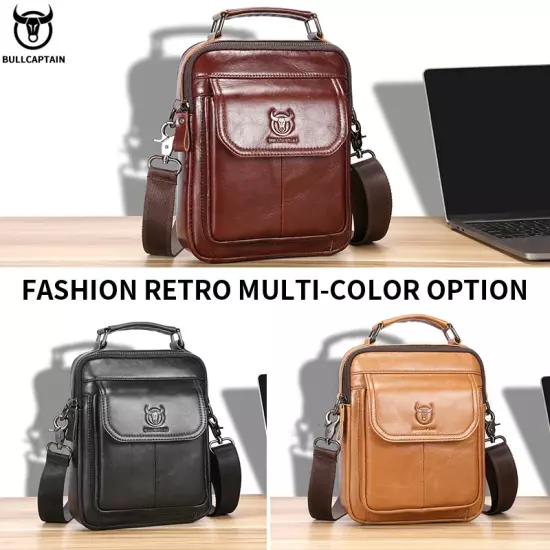 Men'S Genuine Leather Shoulder Bag Multifunctional 7.9-Inch Tablet Handbag Retro