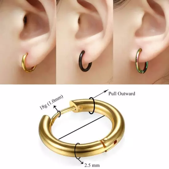 Surgical Steel 1-5PC Huggie Hoop Sleeper Ring Earrings Ear Nose Body Ring