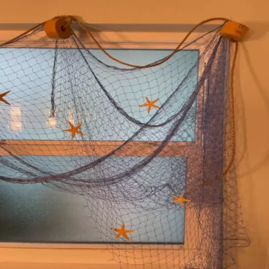 Authentic Fishing Net With Floats, Rope Starfish Window Treatment 15' x 8'