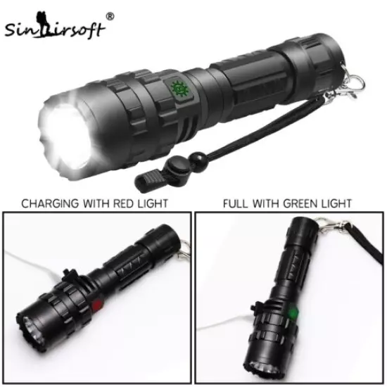 Tactical Flashlight Super Bright LED Torch USB 5 Light Mode Picatinny Rail Mount