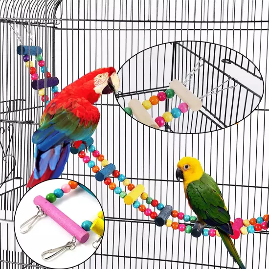 Bird Parrot Swing Chewing Toy Set 15PCS Wooden Hanging Bell with Hammock Clim...