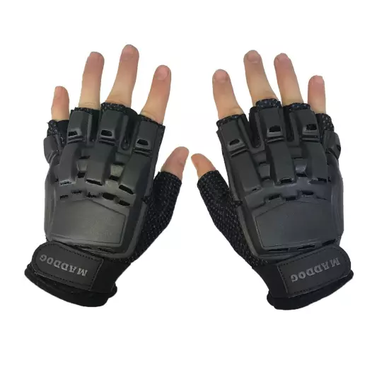 Tactical Half-Finger Paintball Airsoft Gloves - Stealth Black - Small/Medium