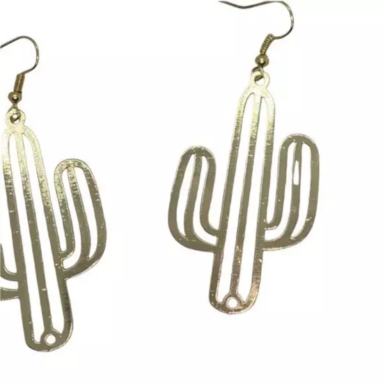 NWT Gold-Tone Laser Cut Thin Metal Cactus Dangle Earrings