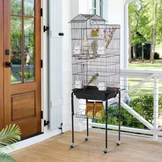 62" Large Bird Cage | Play Top Parrot Finch Cage Pet Supply Easy Assemble w/Toys