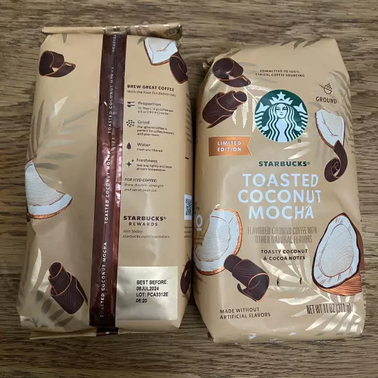 2 Pack Starbucks Toasted Coconut Mocha Seasonal Limited Edition 11oz Each