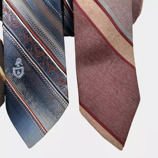 Via Re Lot Of 3 Vintage Striped Wool & Polyester Thin Necktie Tie 3" x 55"