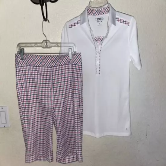 IZOD GOLF 2PC Multi-Color Gigham Print Shorts & Matching Top XS 2