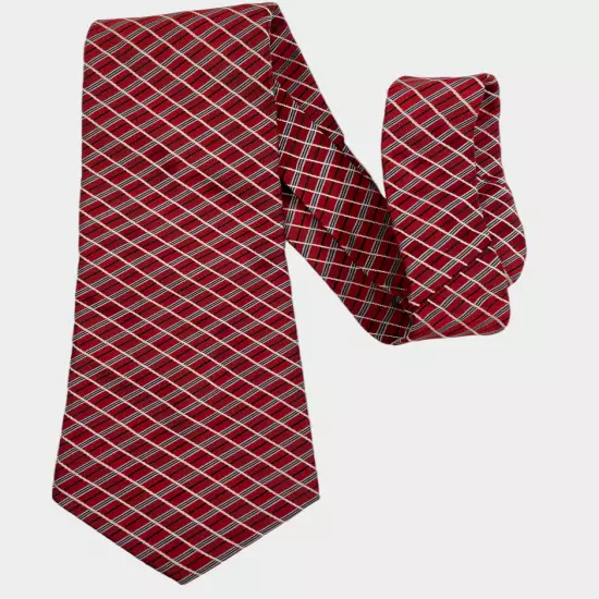 Jones New York Red Blue Striped Plaid Geometric Necktie Silk Tie 3.8" x 59"