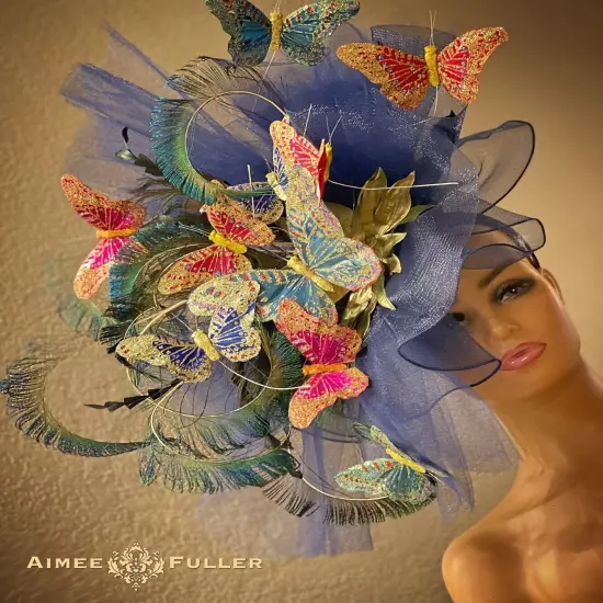 Aimee Fuller Kentucky Derby Fascinator Big Hat Rainbow Yellow Red Royal Ascot