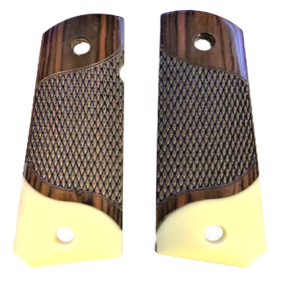 1911 Full Size CLASSIC Checkered Rosewood Grips w/ faux Ivory Accent Bottom