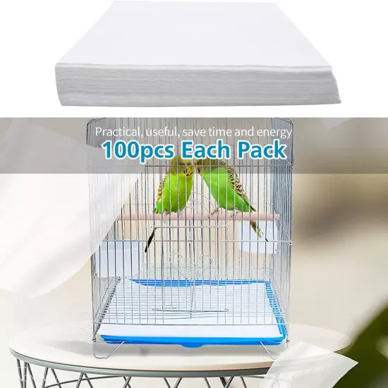 Bird Cage Liner Papers, Non-Woven Bird Cage Liners, 100 Sheets Precut Absorbent 