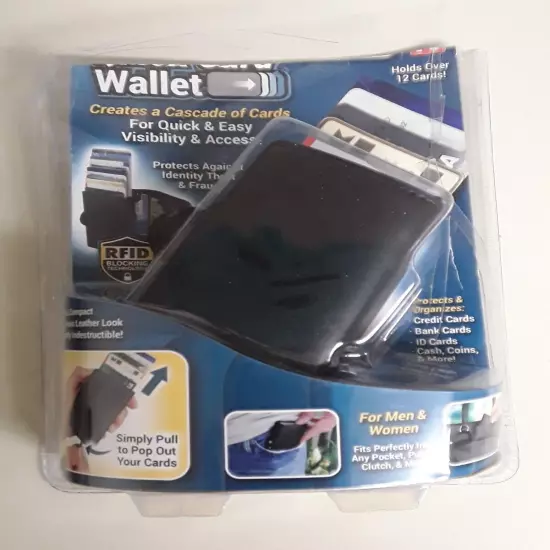 Quick Card Wallet Black Holds 12 Cards, RFID Blocking As Seen On TV Open Package