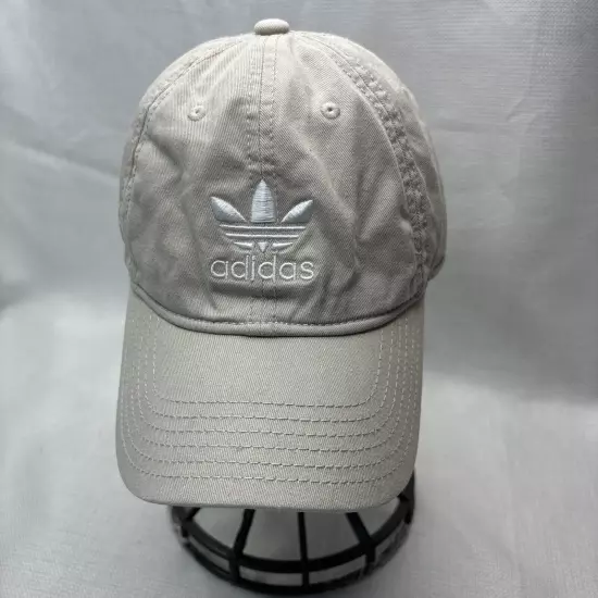 Adidas Dad Hat Beige Cap Strap Back Cotton Adjustable Trefoil Logo Curved Brim