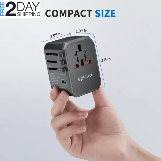 Universal Travel Adapter, International Power Plug Adapter with 3 USB-C and 2 US