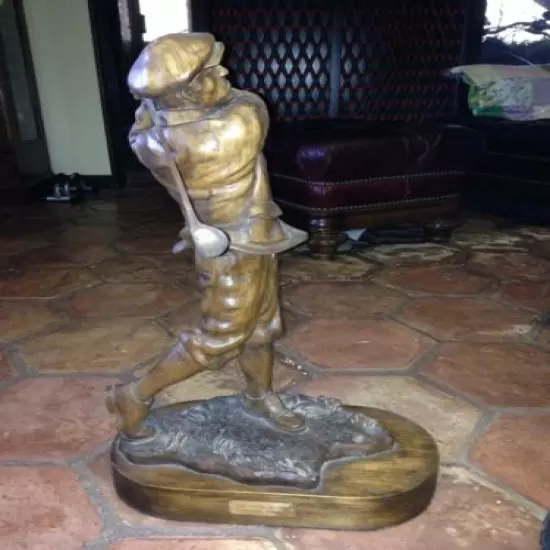 Original Michael Krone Hand Carved Golf Sculpture Antique Harry Vardon Club Ball