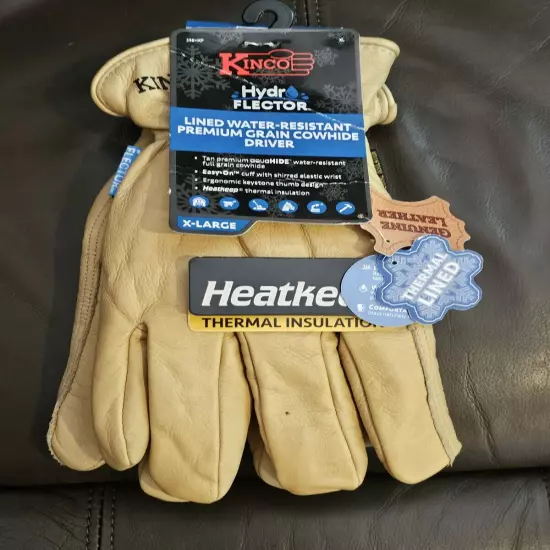 kinco Hydro Flector Lined Water-resistant Premium Grain Cowhide Driver Gloves...