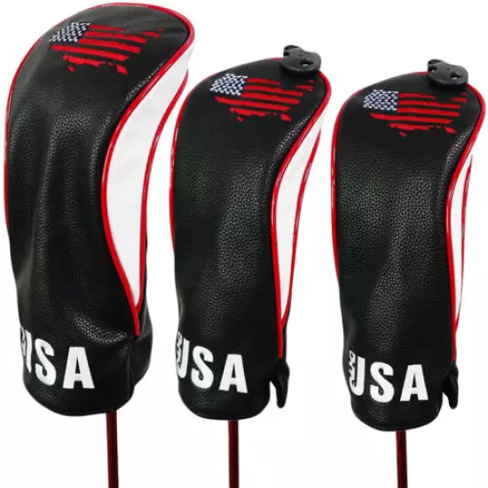 3pcs Golf USA Wood Cover Driver Fairway Wood Club Headcover 1 3 5 Club Covers