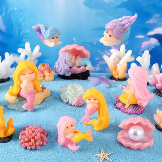 Cute Micro Colorful Artificial Coral Mermaid Resin Ornament Fish Tank Decorat Sn