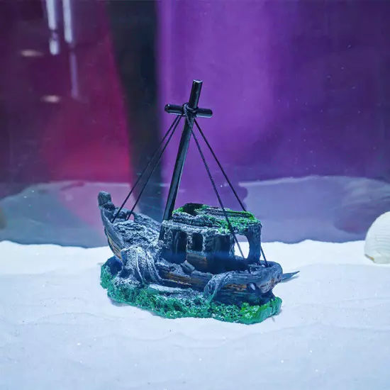 Aquarium Sunken Ship Decoration Resin Fishtank Ornaments Hideout Boat Statues