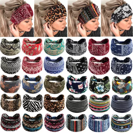 6× BOHO Floral Wide Women Stretch Headbands Turban Yoga Knotted Hair Bands Wraps