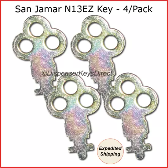 San Jamar N13 Dispenser Key for Paper Towel & Toilet Tissue Dispensers - (4/pk.)