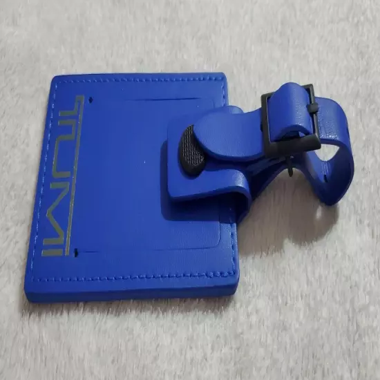 New Tumi Blue Leather Large Luggage Tag with Adjustable Buckle