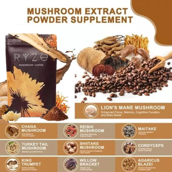 RYZE Mushroom Coffee Bags Of 30 Servings Each Organic Arabica Coffee Pack of 2