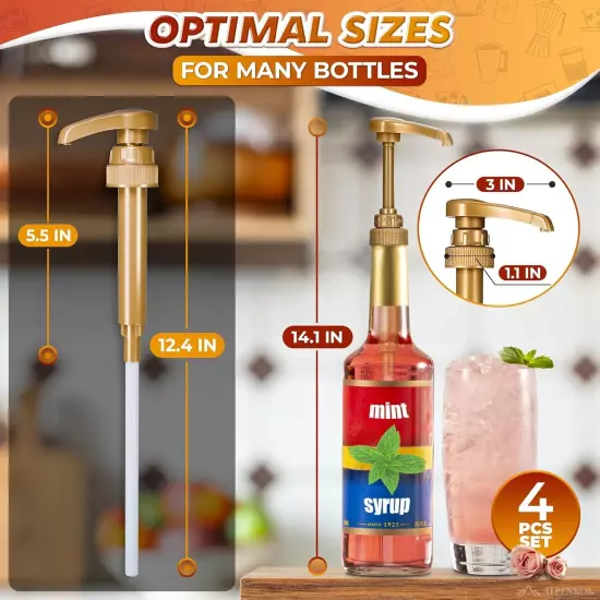 4Pcs Coffee Syrup Pump Dispenser - Pumps Torani Gold 