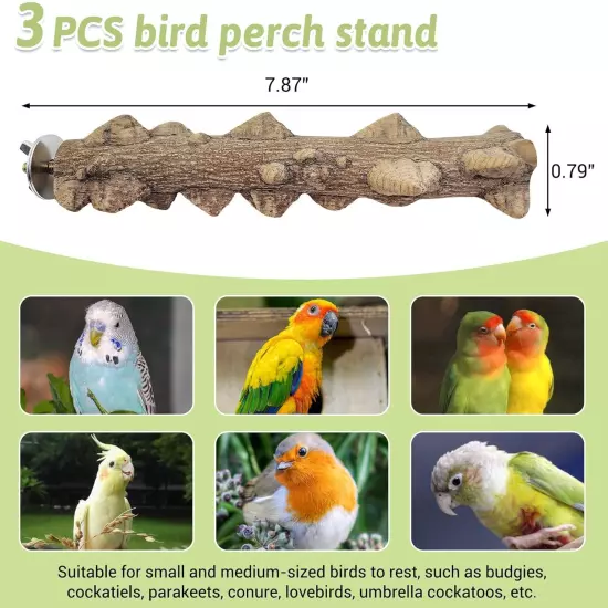 3Pcs Bird Perches for Cage, Nature Wood Prickly Parrot Stand Toy Paw Grinding St