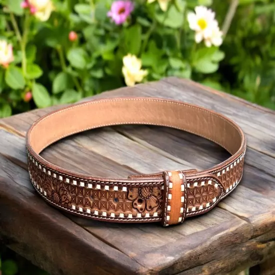 Western Belt Handmade Strap Men's Full Grain Leather No Buckle Cowboy Rodeo Belt