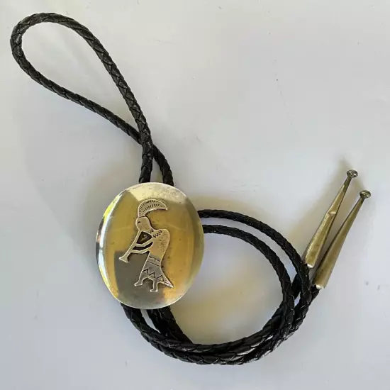 VINTAGE HOPI / NAVAJO NATIVE AMERICAN STERLING SILVER KOKOPELLI KACHINA BOLO TIE