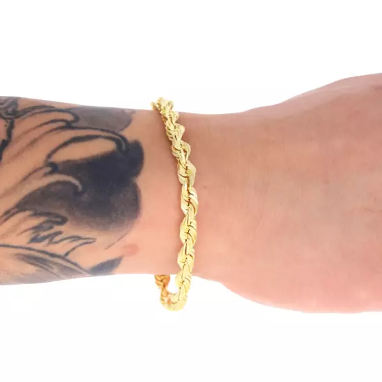 14K Yellow Gold 2mm-10mm D/C Rope Chain Bracelet Mens Women 7" 7.5" 8" 8.5" 9"