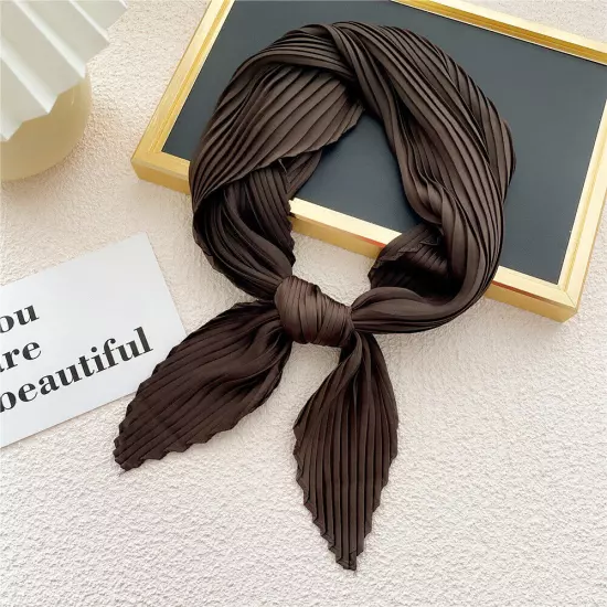 Women's Square Silk Pleated Head Hair Neck Scarf Satin Neckerchief Scarf