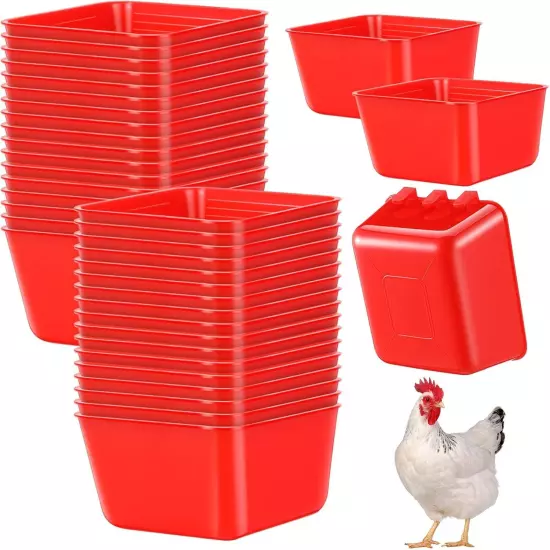 20 Pcs Cage Cups Chicken Feeder Waterer 16 oz Birds Feeders Hanging Bunny Red 