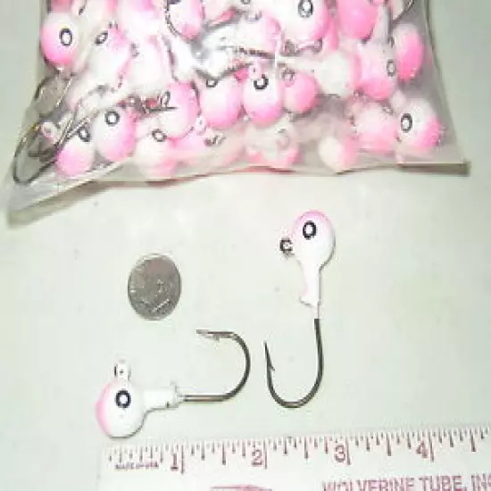  NEW DELUXE PAINTED 1/2 OZ JIG HEADS 100 QTY WHITE / PINK