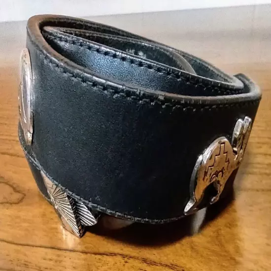 Vintage 1990 Silver Creek Collection Western Boack Silver Leather Belt 28