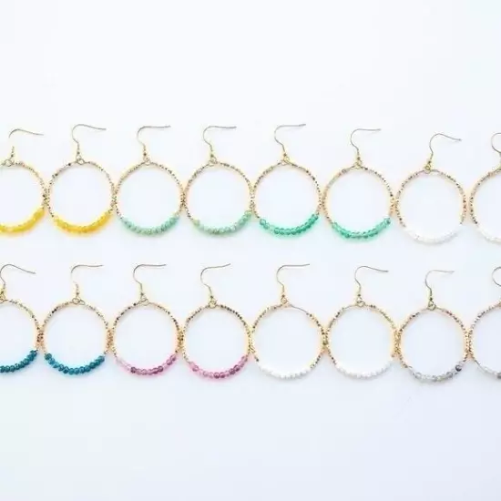 Opal Beaded Hoop Earring Sparky Gold Beaded Hoops Opal Earrings Gemstone Hoops