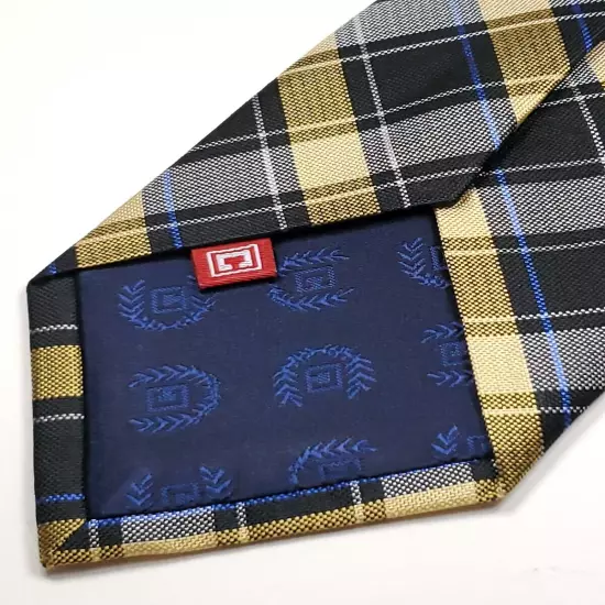 RALPH LAUREN CHAPS Handmade 100% Silk Tie Mens Gold Black Blue Plaid Necktie NEW