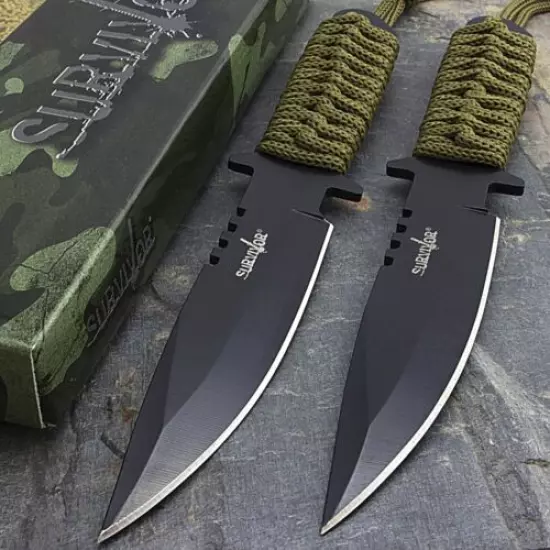 2 x 7.5" TACTICAL COMBAT HUNTING BOWIE KNIFE Military Dagger Survival Blade