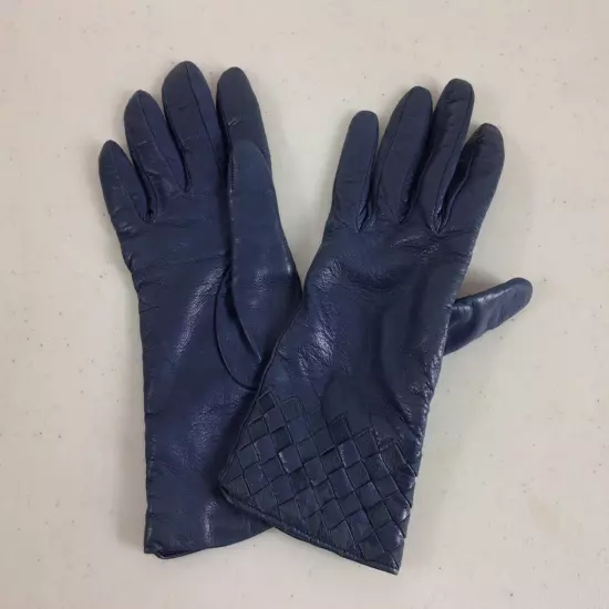 BLOOMINGDALES Blue Leather Gloves Womens 6 1/2