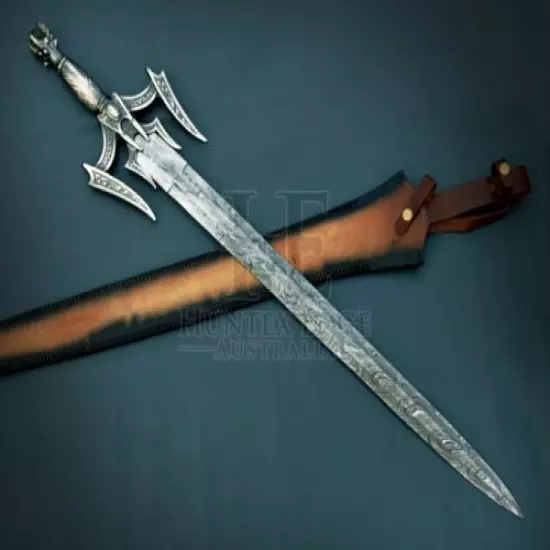 HUNTEX Handmade Damascus Steel Blade 94 cm Long Perfect Replica Barbarian Sword