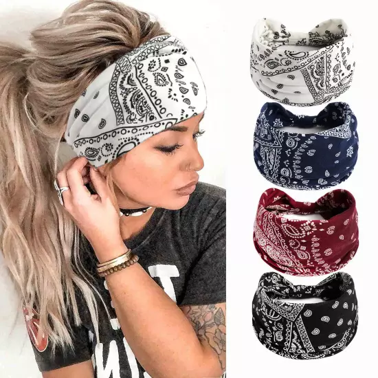 BOHO Wide Women Stretch Headband Turban Sport Yoga Knotted Hair Band Head Wrap N