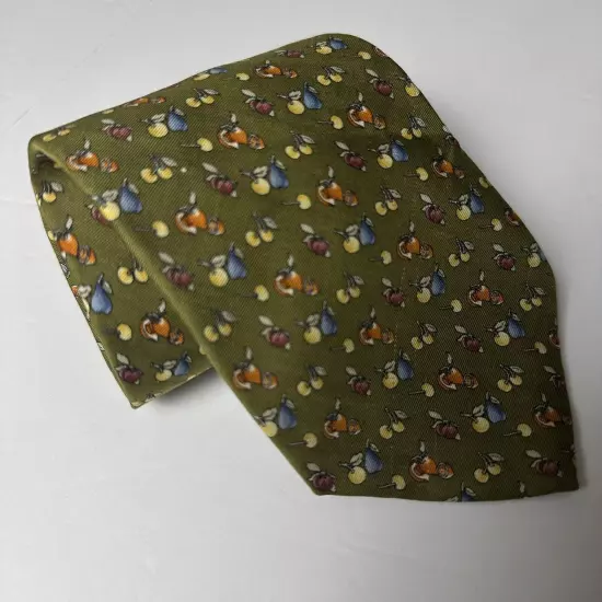 Brooks Brothers Makers Silk Men's Tie Green Necktie with Multicolor Fruits AOP